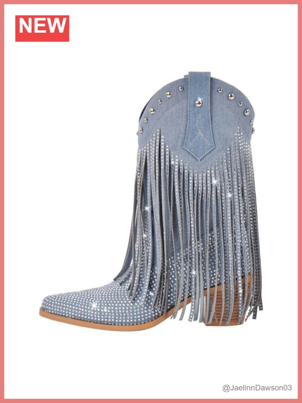 Women's Sparkly Cowgirl Boots Rhinestone Western Fringe Mid-Calf Pull-On